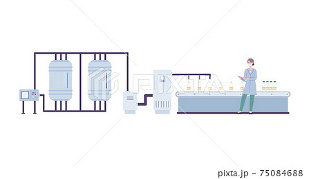 Dairy factory conveyor for filling milk, flat vector illustration isolated. Dairy factory conveyor for filling milk, flat vector illustration isolated. 75084688