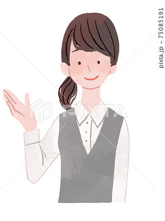 ビジネス 女性 案内 困り顔のイラスト素材