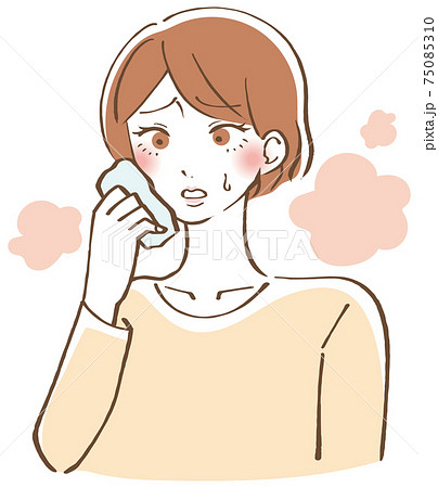 ほてり　暑がる 女性イラスト 75085310