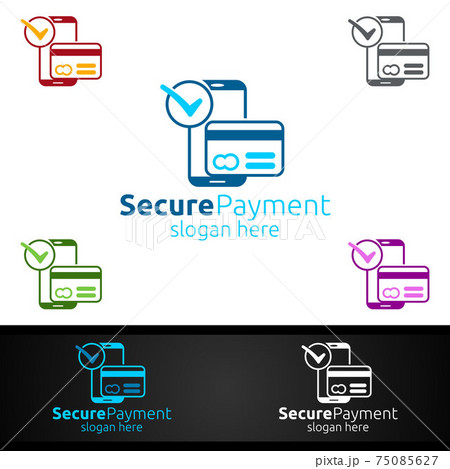 Mobile Online Secure Payment Logo for Security Online Shopping. Financial Transaction. Sending Money. Mobile Banking Service Logotype 75085627