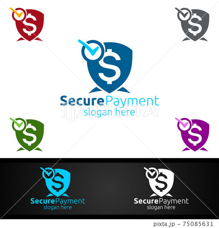 Shield Online Secure Payment Logo for Security Online Shopping. Financial Transaction. Sending Money. Mobile Banking Service Logotype 75085631