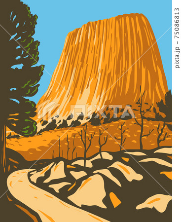 Devils Tower National Monument in Bear Lodge Ranger District of the Black Hills in Wyoming WPA Poster Art 75086813
