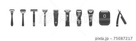 Set icons of shavers and shaving razors, cartoon vector illustration isolated. 75087217