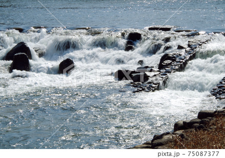川堰の豪快な水流が見せる唯一無二の表情 … 島根県 安来市 飯梨川(晴れ) 川堰の豪快な水流が見せる唯一無二の表情 … 島根県 安来市 飯梨川(晴れ) 75087377