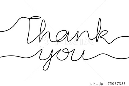 Continuous one single line art Thank you concept. Greeting card lettering date hand drawn sketch. Sign letters script font white monochrome vector illustration Continuous one single line art Thank you concept. Greeting card lettering date hand drawn sketch. Sign letters script font white monochrome vector illustration 75087383