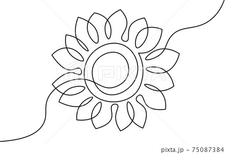 One line sunflower element. Black and white monochrome continuous single line art. Floral nature Woman day gift romantic date illustration sketch outline drawing 75087384