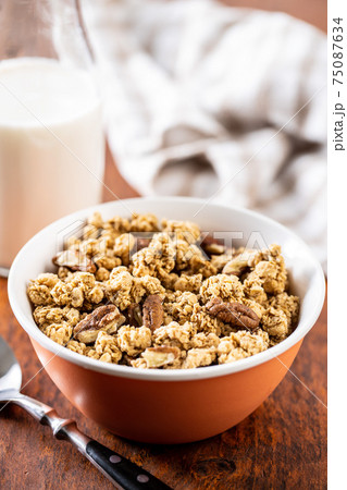Breakfast cereal. Morning granola in bowl 75087634