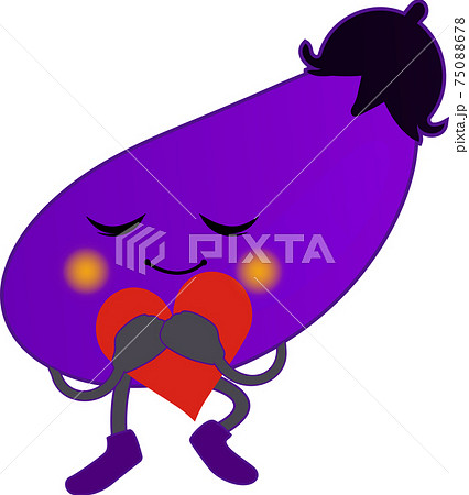 ハートを抱きしめるなすびの可愛いキャラクターのイラスト素材