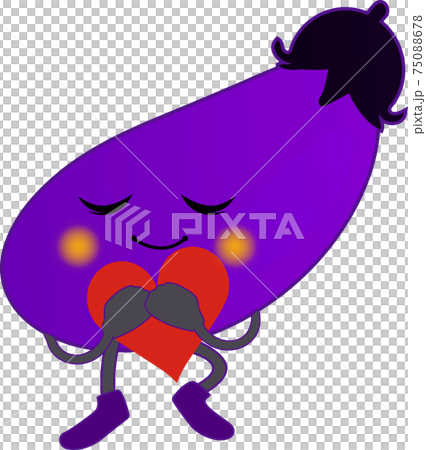 ハートを抱きしめるなすびの可愛いキャラクターのイラスト素材