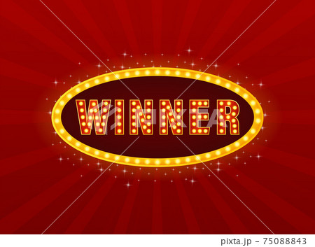 Retro lightbox with winner light on red background. Win prize. Celebration vector background. Winner award. 75088843