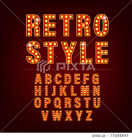 Retro alphabet with retro letter light on golden background. Number font. Vector 3d. Creative vector font. Retro alphabet with retro letter light on golden background. Number font. Vector 3d. Creative vector font. 75088845