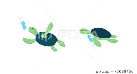 Water Turtles Flat Color Vector Characters Setのイラスト素材