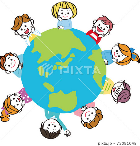 世界のかわいい子供達 笑顔 地球のイラスト素材