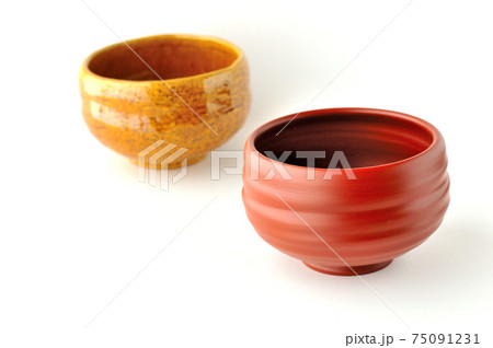 笠間焼失透窯変の抹茶茶碗と朱泥の常滑焼の抹茶茶碗 75091231