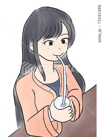 飲み物を飲む女性のイラスト素材