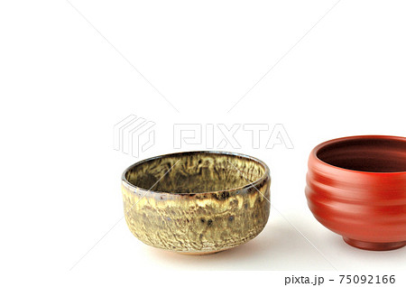 笠間焼失透窯変の抹茶茶碗と朱泥の常滑焼の抹茶茶碗 75092166