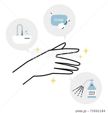 手洗いや消毒によって清潔な手のイラスト素材