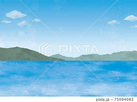 海と山の景色水彩画のイラスト素材