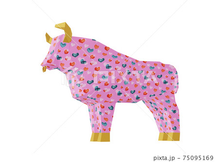 Pink polygonal Bull with hearts, 3d render Pink polygonal Bull with hearts, 3d render 75095169