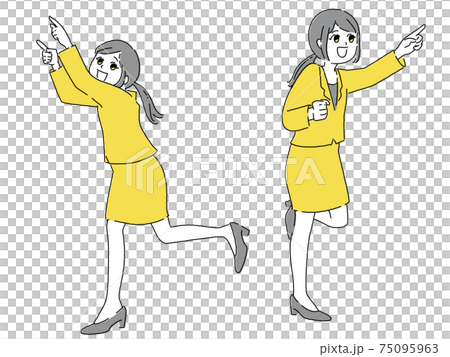 オーバーな動きで指をさす女性　2人セット 75095963
