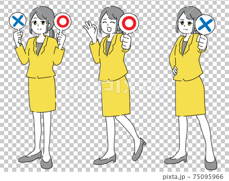 丸罰のパネルを持つ女性　3パターン 75095966