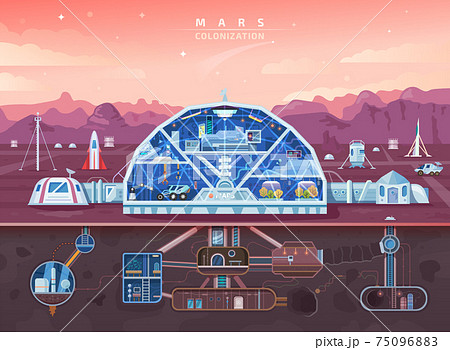 Mars colonization, space planet colony background vector 75096883