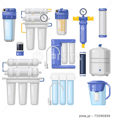 Water filters, purification and filtration systems vector Water filters, purification and filtration systems vector 75096899
