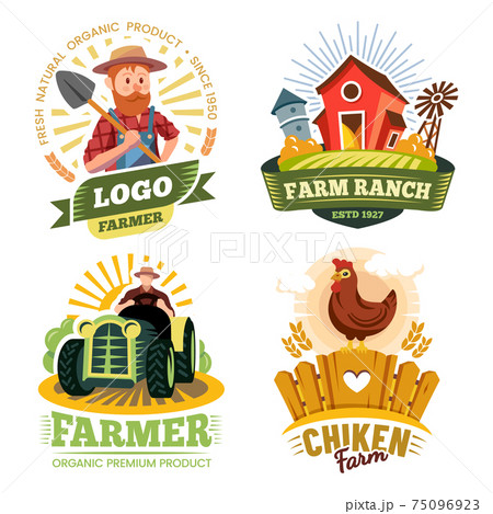 Farm and farmer labels, organic food bio products 75096923