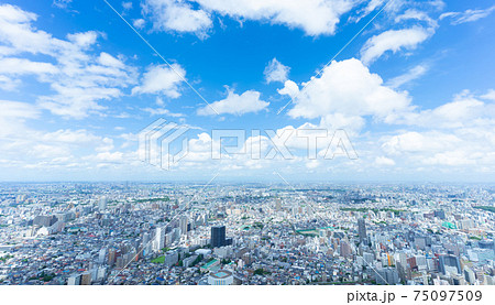 東京 夏 地平線に流れる入道雲 東京 夏 地平線に流れる入道雲 75097509