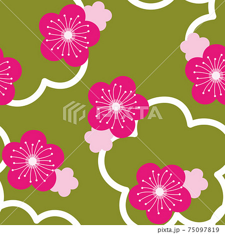 パターン 花柄 和柄 梅 紅梅 オリーブ カーキ色のイラスト素材 パターン 花柄 和柄 梅 紅梅 オリーブ カーキ色のイラスト素材