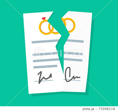 Breach or marriage contract as divorce or broken prenuptial agreement vector flat cartoon illustration icon, idea of relationship legal breakup document 75098218