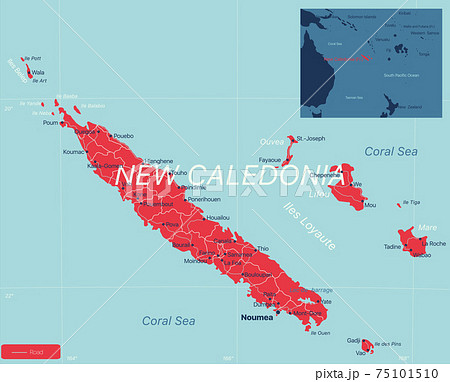 New Caledonia detailed editable map 75101510