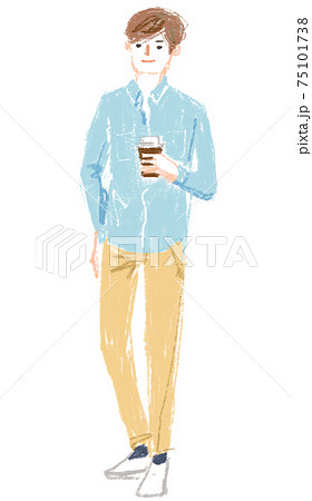 コーヒーを持っている若い男性のイラスト素材