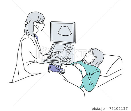 腹部超音波 女性 イラスト シンプルのイラスト素材
