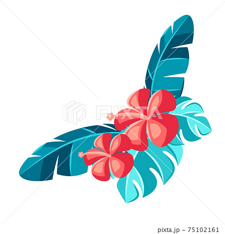 Decorative element with hibiscus flowers and palm leaves. Decorative element with hibiscus flowers and palm leaves. 75102161