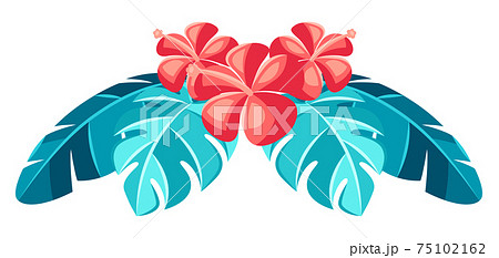 Decorative element with hibiscus flowers and palm leaves. 75102162