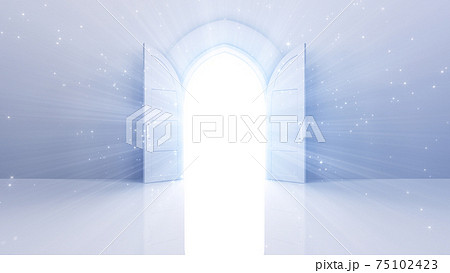 輝かしい未来への扉、天国と成功への道。 3D イラスト 75102423