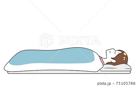 寝る 真横 布団 女性のイラスト素材