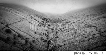 Amazing Brecon Beacons National Park in Wales from above in black and white 75106384