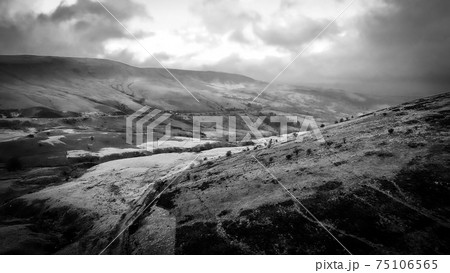 Brecon Beacons National Park in Wales - aerial view in black and white 75106565