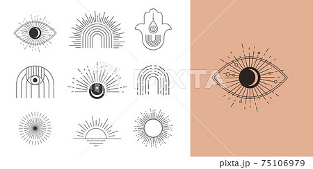 Bohemian linear logos, icons and symbols, sun design templates, geometric abstract design elements 75106979