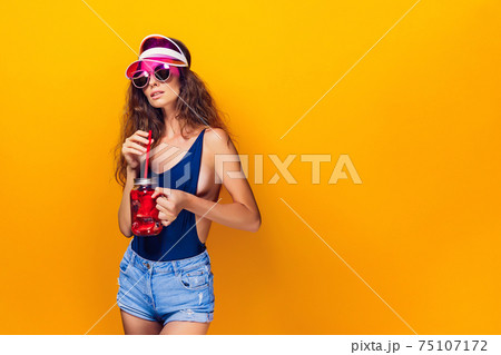 Stylish lady with drink 75107172