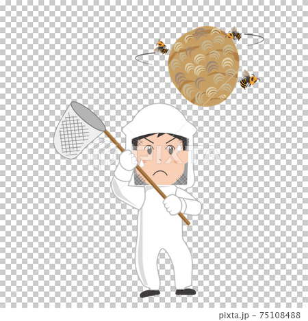 A man in a hazmat suit who exterminates wasps A man in a hazmat suit who exterminates wasps 75108488