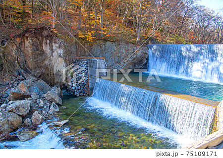 湯檜曽川　砂防ダム　湯檜曽公園付近の景色　　　　　 75109171