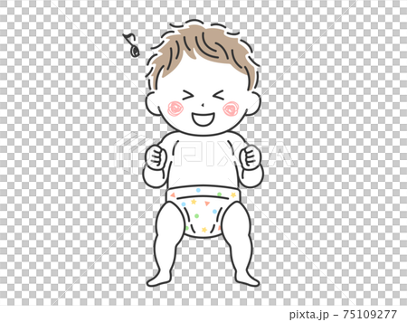 Illustration of a standing baby in a good mood 75109277