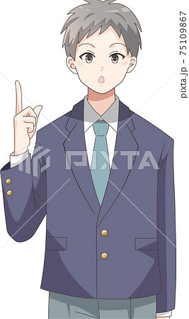 指差しポーズ 驚き顔の男子学生 短髪 のイラスト素材 指差しポーズ 驚き顔の男子学生 短髪 のイラスト素材