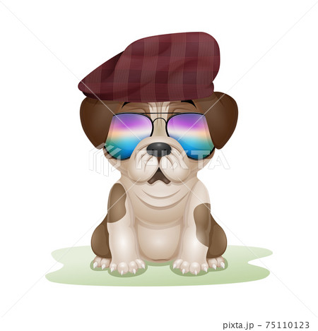Cute puppy pug cartoon in hat and sunglasses Cute puppy pug cartoon in hat and sunglasses 75110123