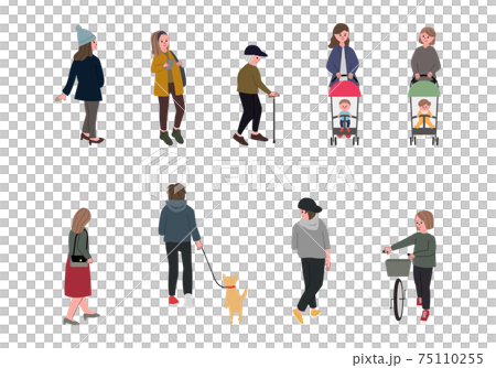 街を歩く幅広い年齢層の人々のイラストセットのイラスト素材 街を歩く幅広い年齢層の人々のイラストセットのイラスト素材