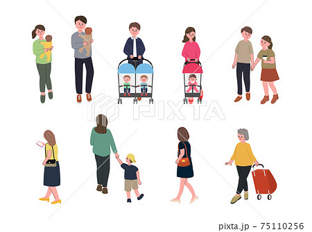街を歩いている人のイラストセットのイラスト素材 街を歩いている人のイラストセットのイラスト素材