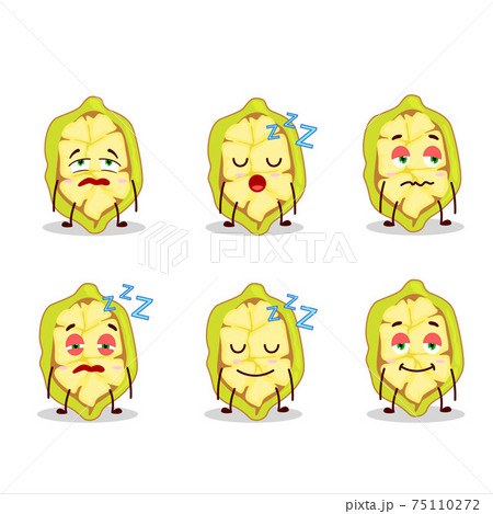 Cartoon character of slice of cupuacu with sleepy expression Cartoon character of slice of cupuacu with sleepy expression 75110272